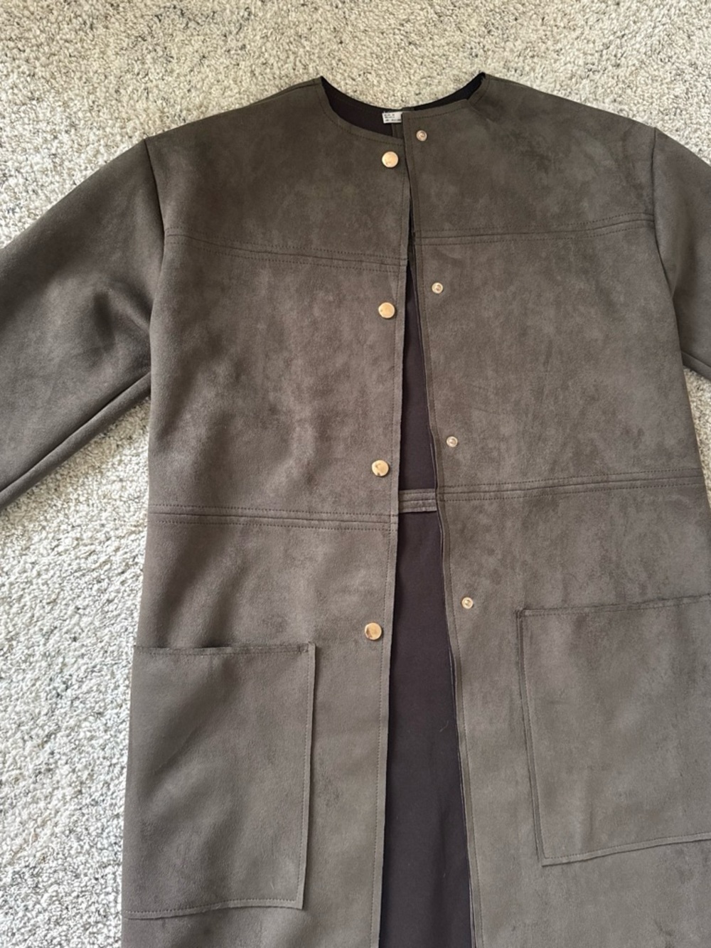Zara WB collection Olive Green Collarless Suede Trench Coat